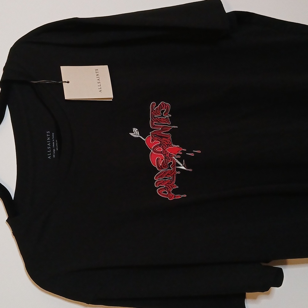All Saints Men’s Black short sleeve graphic tee shirt XXL streetwear casual